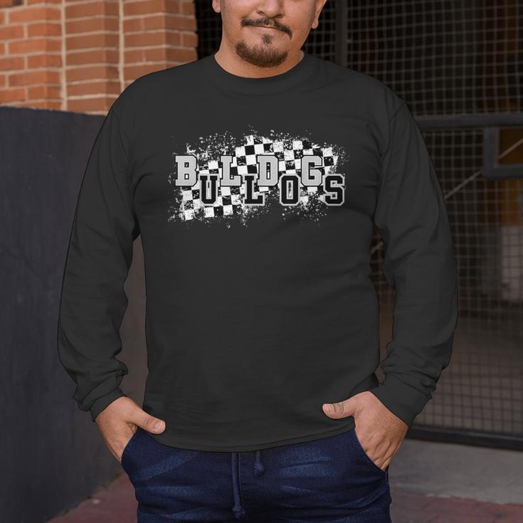 Bulldogs School Spirit Bulldog Pride Checkered Teacher Men's Long Sleeve T-Shirt, funny design Bulldogs School Spirit Bulldog Pride Checkered Teacher Men's Long Sleeve T-Shirt, funny design