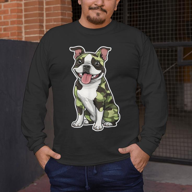 Camo Boston Terrier Pet Owner Camouflage Dog Lover Men's Long Sleeve T-Shirt, funny design