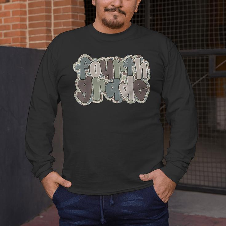 Camo Team 4th Grade Squad Back To School Teacher Kids Boys Men's Long Sleeve T-Shirt, funny design