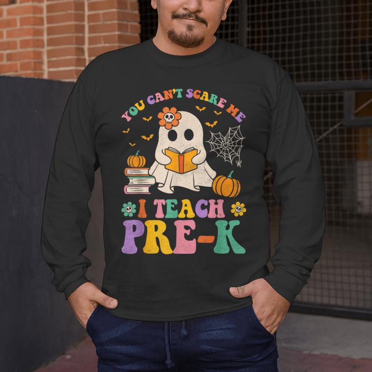 You Can't Scare Me I Teach Pre-k Teacher Halloween Ghost Men Women Kids Men's Long Sleeve T-Shirt, funny design