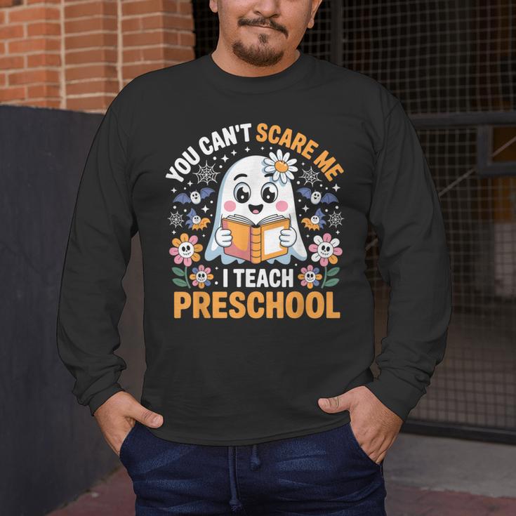 You Can't Scare Me I Teach Preschool Teacher Halloween Men's Long Sleeve T-Shirt, funny design