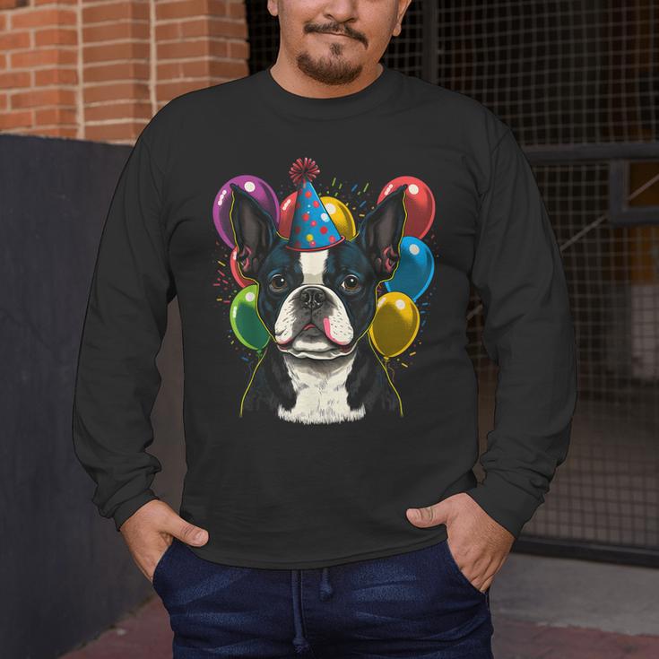 Celebration Event Birthday Party Boston Terrier Men's Long Sleeve T-Shirt, funny design