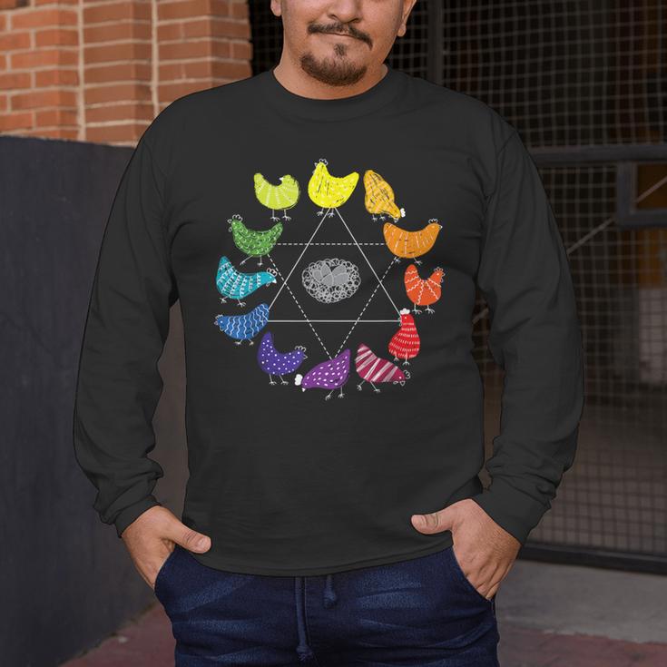 Chicken Themed Color Wheel Educational Art Teacher Artist Men Women Girls Kids Men's Long Sleeve T-Shirt, funny design
