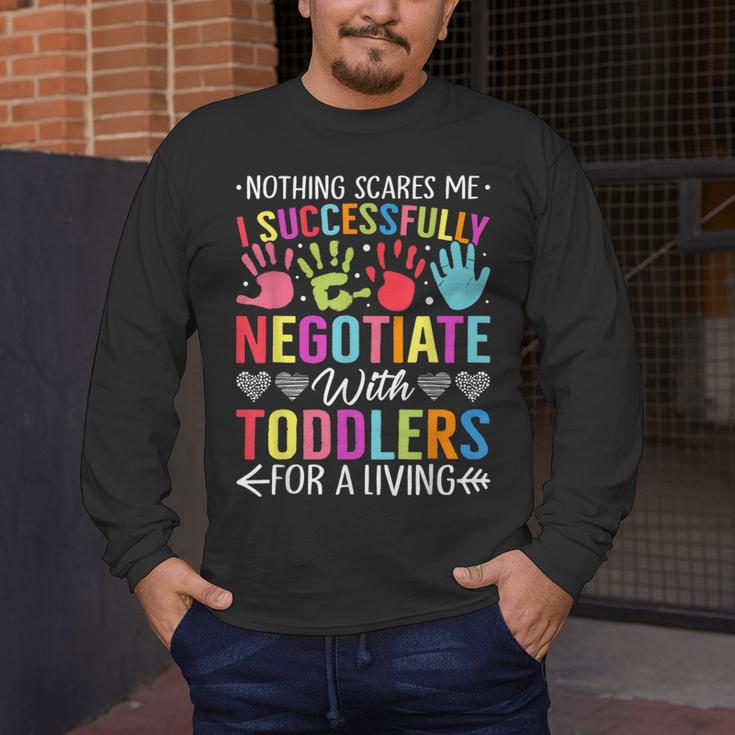 Childcare Teacher Negotiate With Toddlers Daycare Provider Men Women Girls Kids Men's Long Sleeve T-Shirt, funny design