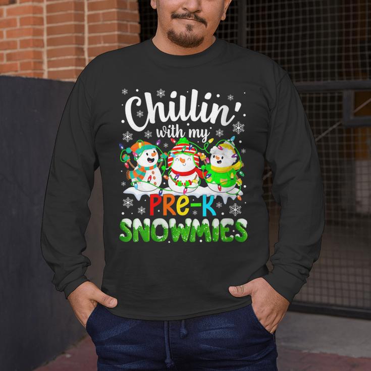 Chillin With My Pre-K Snowmies Christmas Teacher Xmas Men's Long Sleeve T-Shirt, funny design Chillin With My Pre-K Snowmies Christmas Teacher Xmas Men's Long Sleeve T-Shirt, funny design