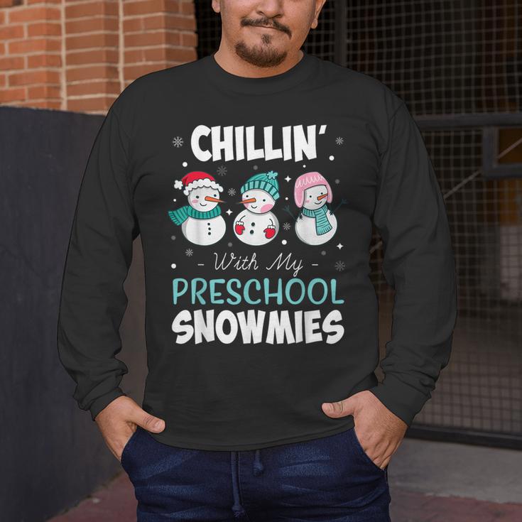 Chillin' With My Preschool Snowmies Teacher Christmas Men Women Kids Men's Long Sleeve T-Shirt, funny design