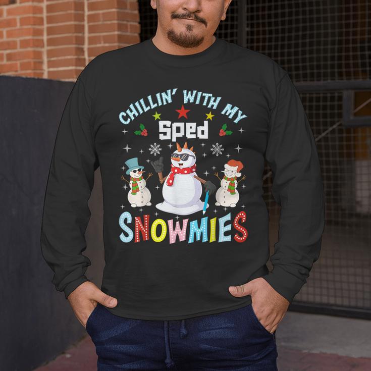 Chillin With My Sped Snowmies Teacher Student Christmas Men's Long Sleeve T-Shirt, funny design Chillin With My Sped Snowmies Teacher Student Christmas Men's Long Sleeve T-Shirt, funny design