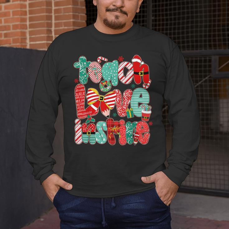 Christmas Coquette Bow Teacher Teach Love Inspire Men's Long Sleeve T-Shirt, funny design Christmas Coquette Bow Teacher Teach Love Inspire Men's Long Sleeve T-Shirt, funny design