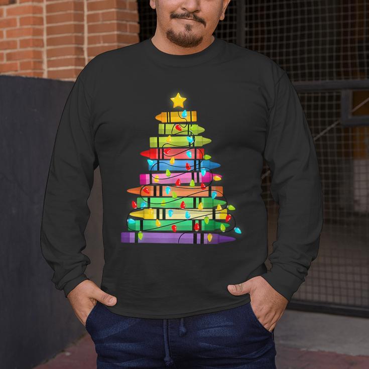 Christmas Tree Made Of Crayons School Teacher Life Student Men's Long Sleeve T-Shirt, funny design Christmas Tree Made Of Crayons School Teacher Life Student Men's Long Sleeve T-Shirt, funny design
