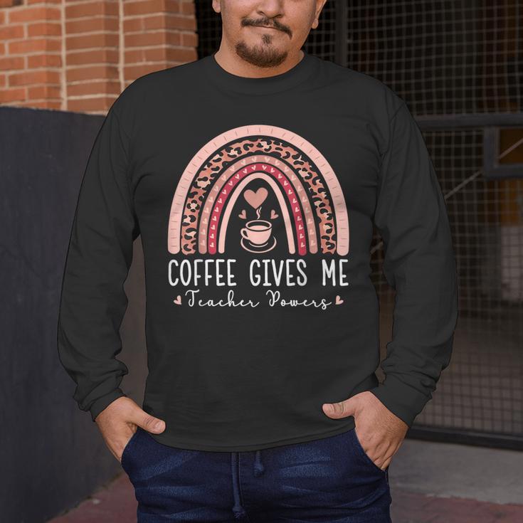 Coffee Gives Me Teacher Powers Leopard Rainbow Teacher Men's Long Sleeve T-Shirt, funny design Coffee Gives Me Teacher Powers Leopard Rainbow Teacher Men's Long Sleeve T-Shirt, funny design