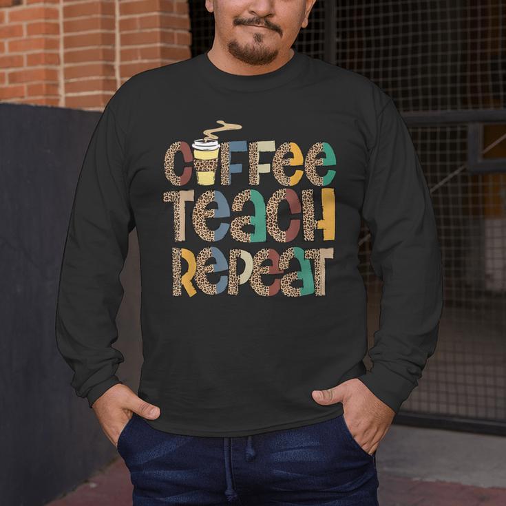 Coffee Teach Repeat Leopard Print Back To School Teachers Men's Long Sleeve T-Shirt, funny design