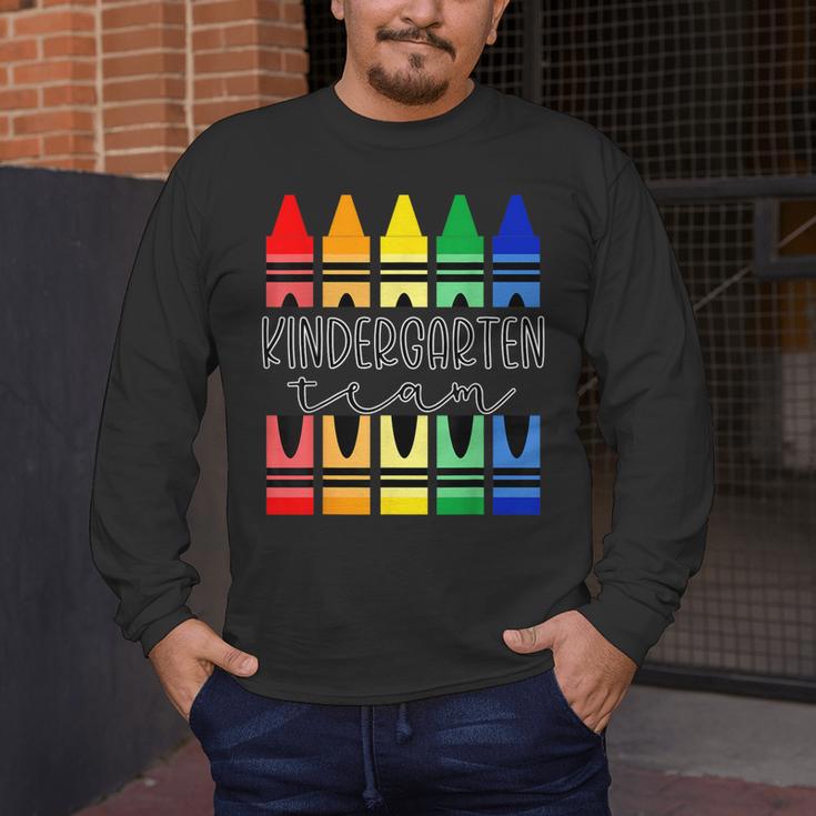 Colorful Crayon Kindergarten Team Tee For Teachers Students Men Women Kids Men's Long Sleeve T-Shirt, funny design Colorful Crayon Kindergarten Team Tee For Teachers Students Men Women Kids Men's Long Sleeve T-Shirt, funny design