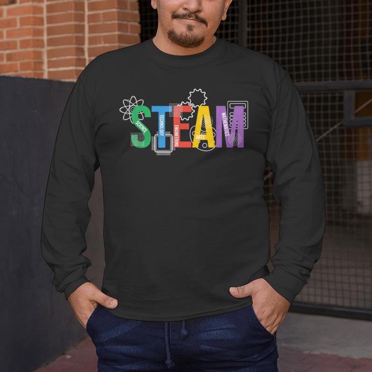 Colorful Steam Letters For Steam Program Teacher And Student Men's Long Sleeve T-Shirt, funny design Colorful Steam Letters For Steam Program Teacher And Student Men's Long Sleeve T-Shirt, funny design