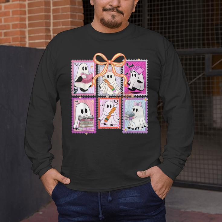Coquette Bow Spooky Teacher Ghost Halloween Trick Or Teach Men's Long Sleeve T-Shirt, funny design Coquette Bow Spooky Teacher Ghost Halloween Trick Or Teach Men's Long Sleeve T-Shirt, funny design