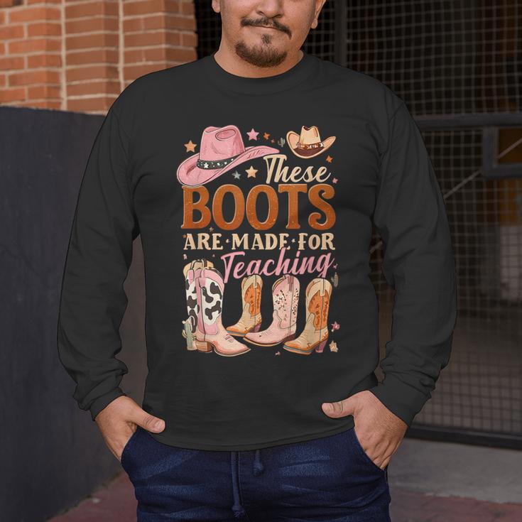 Cowboy Teacher These Boots Are Made-For Teaching School Men's Long Sleeve T-Shirt, funny design Cowboy Teacher These Boots Are Made-For Teaching School Men's Long Sleeve T-Shirt, funny design