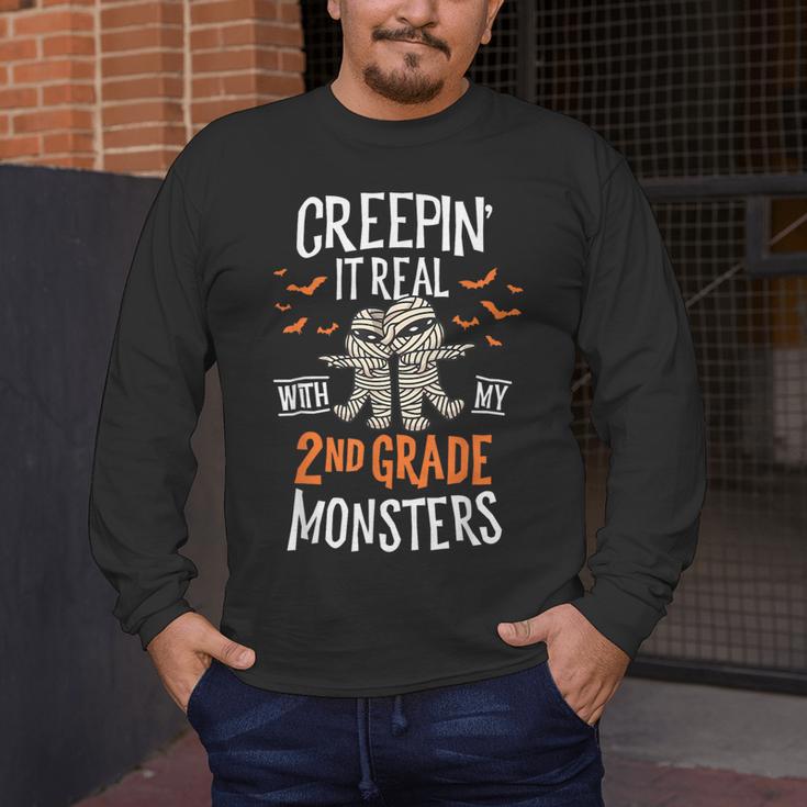 Creepin It Real With My 2nd Grade Monsters Halloween Teacher For Men Women Kids Men's Long Sleeve T-Shirt, funny design Creepin It Real With My 2nd Grade Monsters Halloween Teacher For Men Women Kids Men's Long Sleeve T-Shirt, funny design