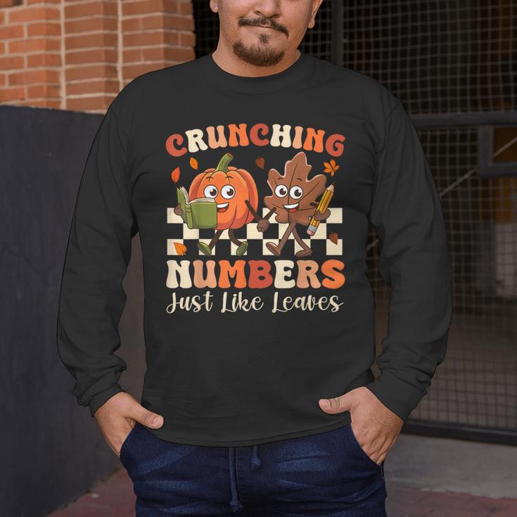 Crunching Numbers Just Like Leaves Pumpkin Fall Teacher Men's Long Sleeve T-Shirt, funny design