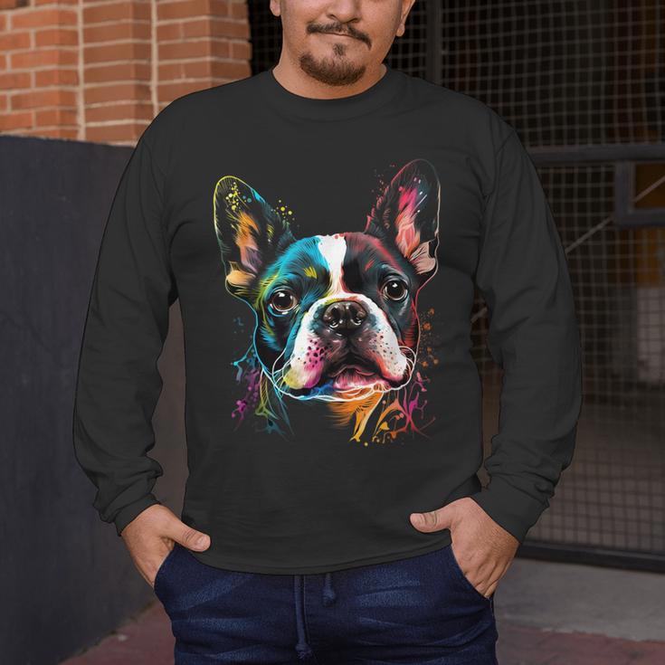 Cute Boston Terrier Puppy Dog Art Lover Unique Painting For Men Women Kids Men's Long Sleeve T-Shirt, funny design