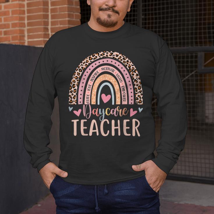 Cute Daycare Teacher Rainbow Leopard Print Childcare Worker Men's Long Sleeve T-Shirt, funny design Cute Daycare Teacher Rainbow Leopard Print Childcare Worker Men's Long Sleeve T-Shirt, funny design
