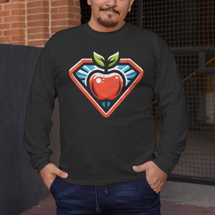 Cute Distressed Super Teacher Superhero Apple Men's Long Sleeve T-Shirt, funny design Cute Distressed Super Teacher Superhero Apple Men's Long Sleeve T-Shirt, funny design