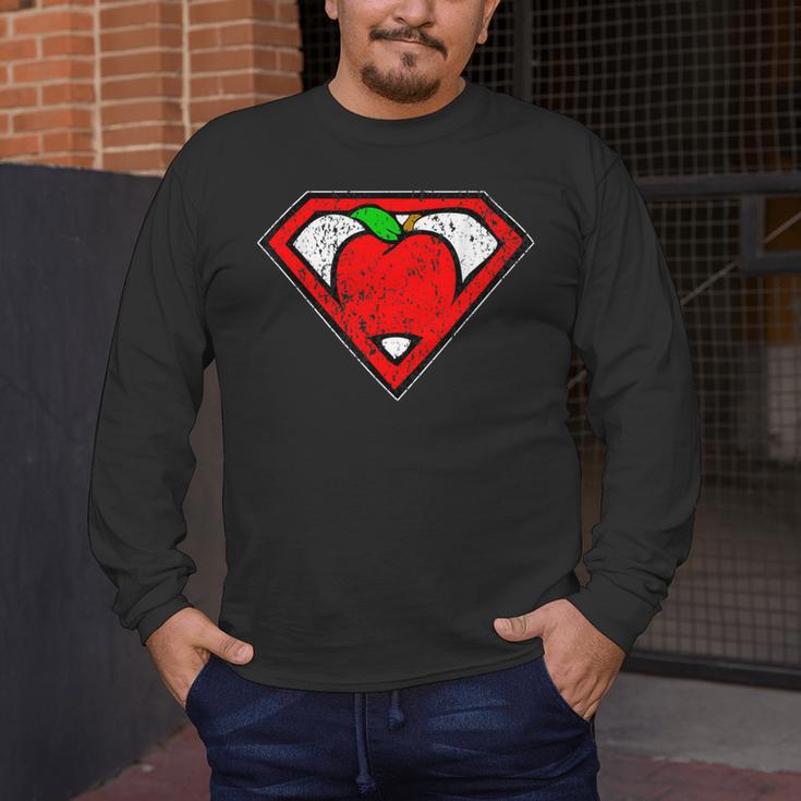 Cute Distressed Super Teacher Superhero Apple Shirt Men's Long Sleeve T-Shirt, funny design Cute Distressed Super Teacher Superhero Apple Shirt Men's Long Sleeve T-Shirt, funny design