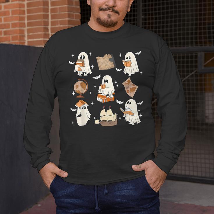 Cute Ghosts Reading Book Bookworm Halloween History Teacher Men's Long Sleeve T-Shirt, funny design Cute Ghosts Reading Book Bookworm Halloween History Teacher Men's Long Sleeve T-Shirt, funny design