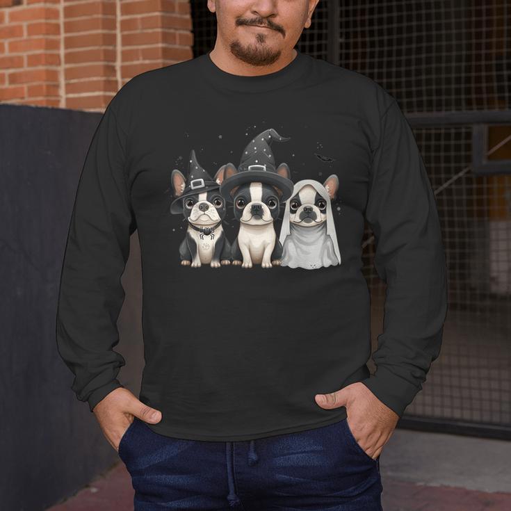 Cute Halloween Boston Terrier Dogs Witch Hat Ghost Dog For Men Women Kids Men's Long Sleeve T-Shirt, funny design
