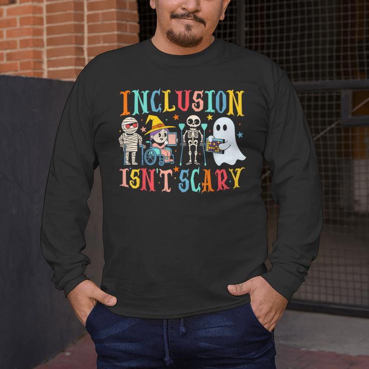 Cute Inclusion Isn't Scary Teacher Skeleton Ghost Halloween Men's Long Sleeve T-Shirt, funny design Cute Inclusion Isn't Scary Teacher Skeleton Ghost Halloween Men's Long Sleeve T-Shirt, funny design