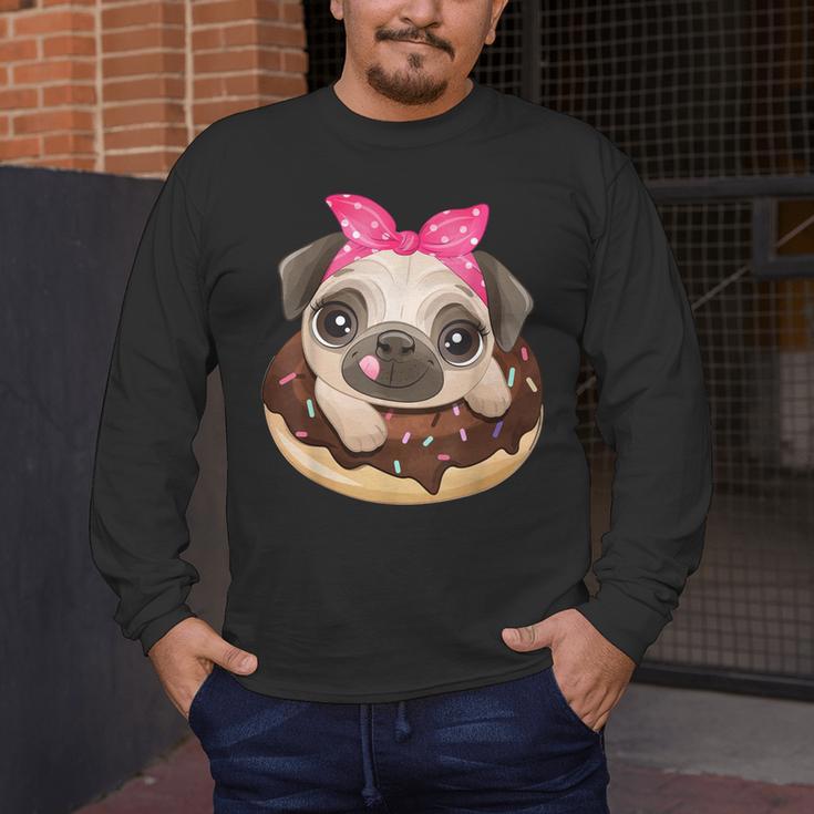 Cute Pug Shirt Donut Girls Dog Men's Long Sleeve T-Shirt, funny design