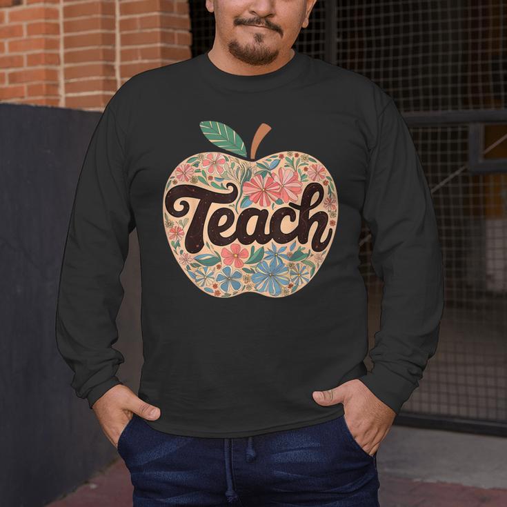Cute Teacher With Apple Retro Teacher Kids Back To School Men's Long Sleeve T-Shirt, funny design Cute Teacher With Apple Retro Teacher Kids Back To School Men's Long Sleeve T-Shirt, funny design