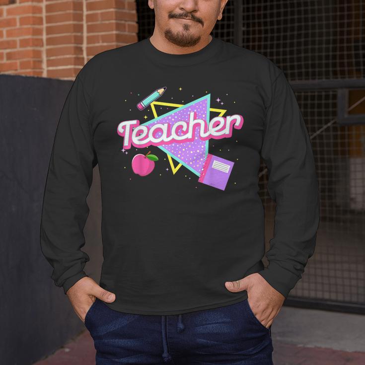 Cute Teacher Shirt 80's 90's Style Retro Old School Teacher For Men Women Men's Long Sleeve T-Shirt, funny design