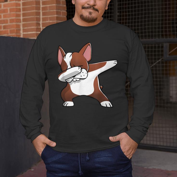 Dabbing Red Boston Terrier Dab Dance Dog Men Women Kids Men's Long Sleeve T-Shirt, funny design
