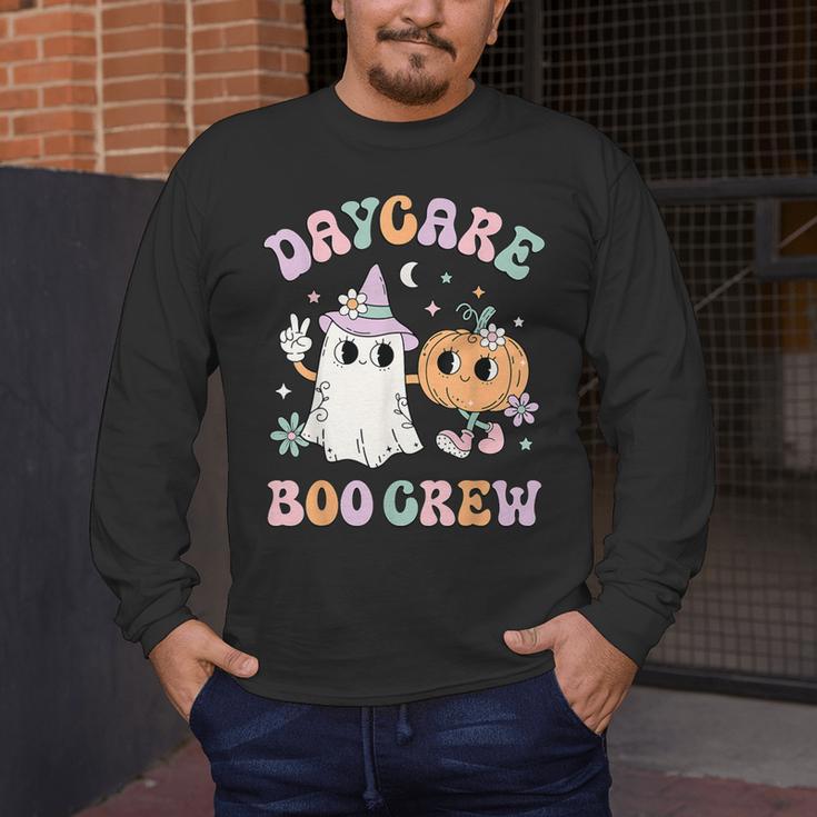 Daycare Boo Crew Groovy Halloween Floral Ghost Kid Teacher Men's Long Sleeve T-Shirt, funny design