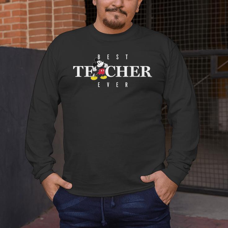 Disney Mickey Mouse Thumbs Up Best Teacher Ever Teacher Men's Long Sleeve T-Shirt, funny design