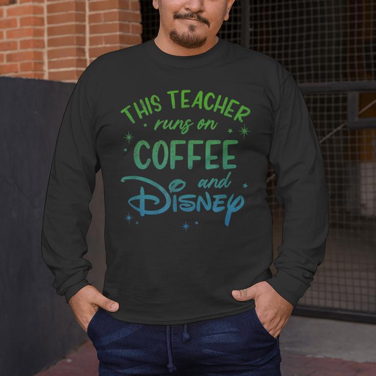 Disney This Teacher Runs On Coffee And Disney Gradient Logo Men's Long Sleeve T-Shirt, funny design Disney This Teacher Runs On Coffee And Disney Gradient Logo Men's Long Sleeve T-Shirt, funny design