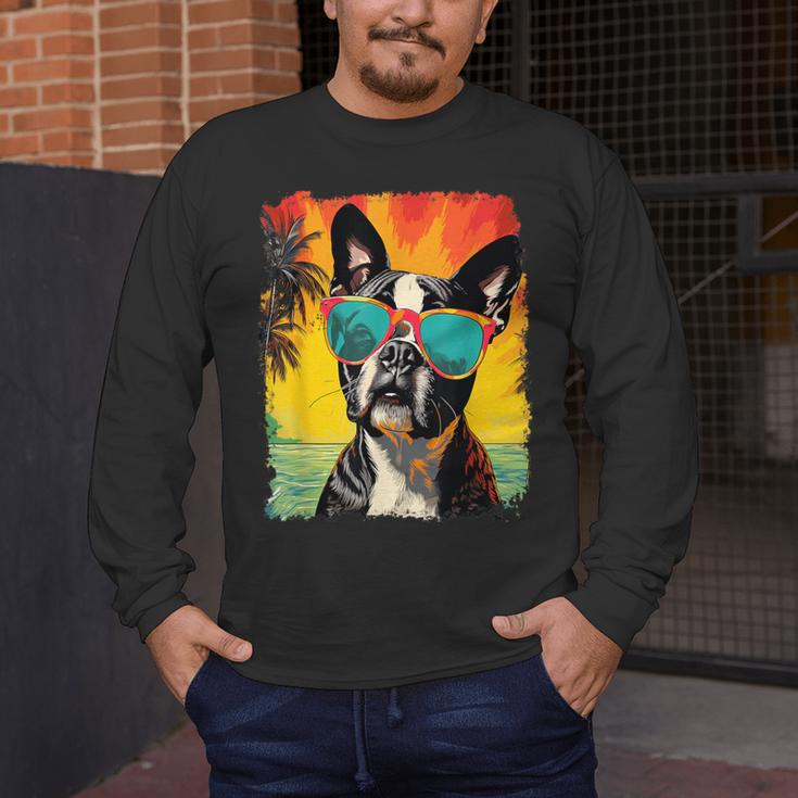 Dog Boston Terrier Hawaiian Men's Long Sleeve T-Shirt, funny design