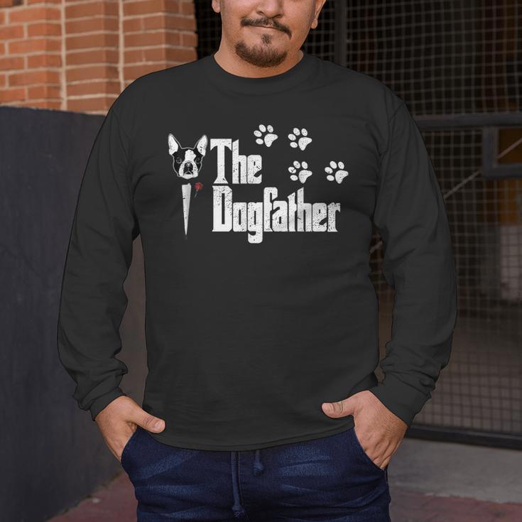 The Dogfather Boston Terrier Dog Dad Tshirt Idea Men's Long Sleeve T-Shirt, funny design