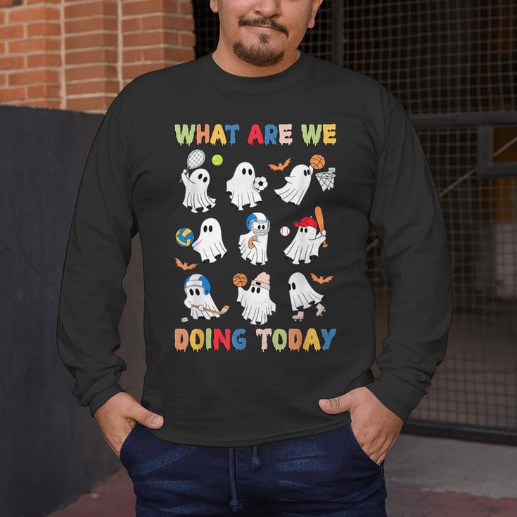 What Are We Doing Today Ghost PE Teacher Team Halloween Men's Long Sleeve T-Shirt, funny design What Are We Doing Today Ghost PE Teacher Team Halloween Men's Long Sleeve T-Shirt, funny design