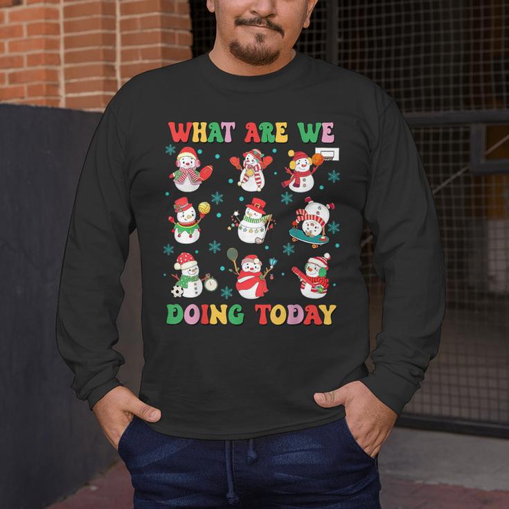 What Are We Doing Today PE Teacher Snowman Christmas Men's Long Sleeve T-Shirt, funny design