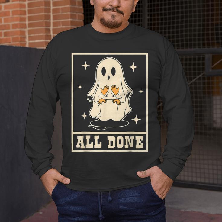 All Done Sign Language Ghost Speech Pathology Teacher Men's Long Sleeve T-Shirt, funny design All Done Sign Language Ghost Speech Pathology Teacher Men's Long Sleeve T-Shirt, funny design