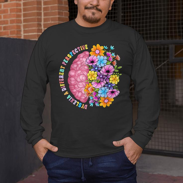 Dyslexia Different Perspective Reading Brain Floral Teacher Men's Long Sleeve T-Shirt, funny design Dyslexia Different Perspective Reading Brain Floral Teacher Men's Long Sleeve T-Shirt, funny design