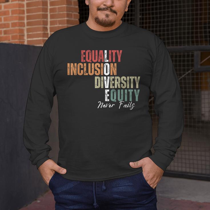 Equality Inclusion Diversity Equity Love Never Fails Teacher Men's Long Sleeve T-Shirt, funny design Equality Inclusion Diversity Equity Love Never Fails Teacher Men's Long Sleeve T-Shirt, funny design