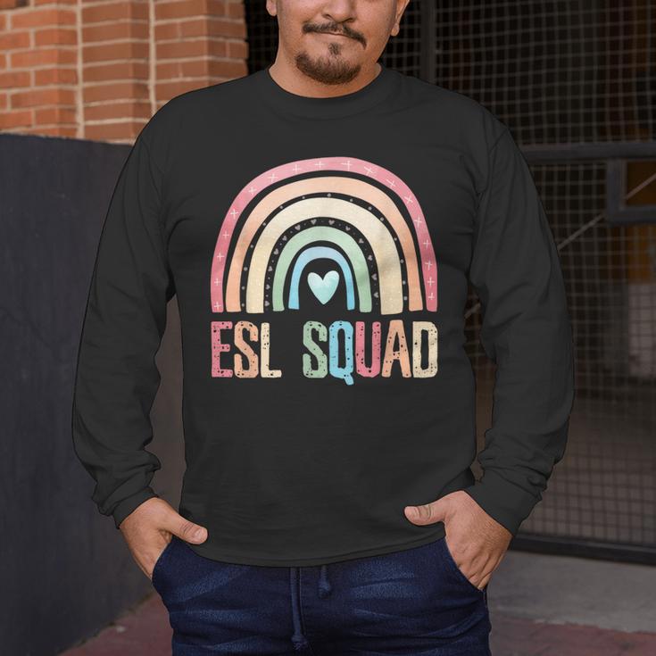 ESL Squad Teacher Crew Team Back To School English Rainbow Men's Long Sleeve T-Shirt, funny design ESL Squad Teacher Crew Team Back To School English Rainbow Men's Long Sleeve T-Shirt, funny design