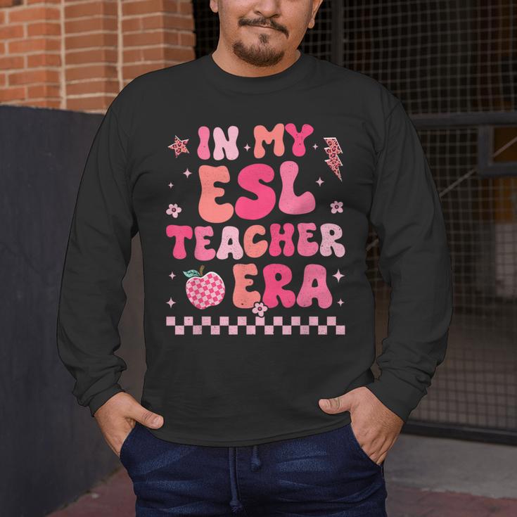 In My Esl Teacher Era Back To School ESL Teacher Groovy Men's Long Sleeve T-Shirt, funny design
