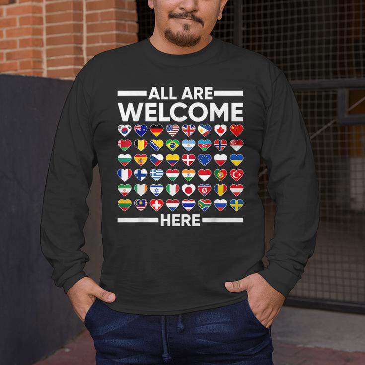 ESL Teacher All Are Welcome Here For Worlds Virtual Teachers Men's Long Sleeve T-Shirt, funny design ESL Teacher All Are Welcome Here For Worlds Virtual Teachers Men's Long Sleeve T-Shirt, funny design