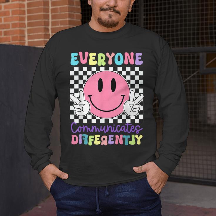 Everyone Communicates Differently Autism Awareness Teacher Men's Long Sleeve T-Shirt, funny design Everyone Communicates Differently Autism Awareness Teacher Men's Long Sleeve T-Shirt, funny design