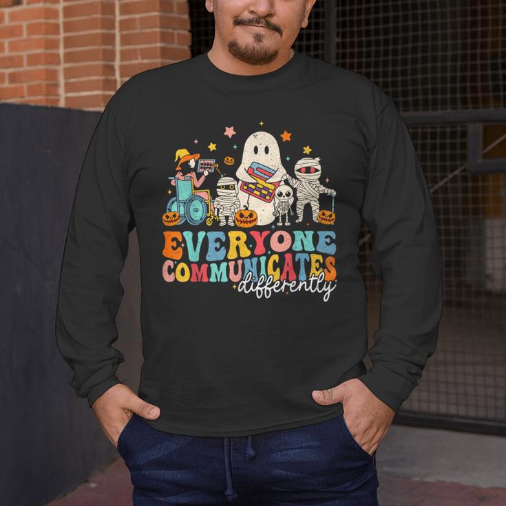 Everyone Communicates Differently Halloween SLP Sped Teacher Men's Long Sleeve T-Shirt, funny design Everyone Communicates Differently Halloween SLP Sped Teacher Men's Long Sleeve T-Shirt, funny design