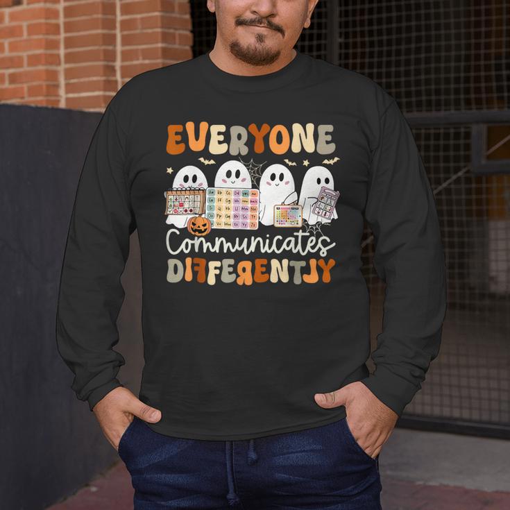 Everyone Communicates Differently Halloween Sped Teacher Men's Long Sleeve T-Shirt, funny design Everyone Communicates Differently Halloween Sped Teacher Men's Long Sleeve T-Shirt, funny design