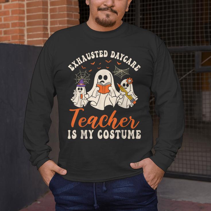 Exhausted Daycare Teacher Is My Costume Halloween Ghost Fun For Men Women Men's Long Sleeve T-Shirt, funny design