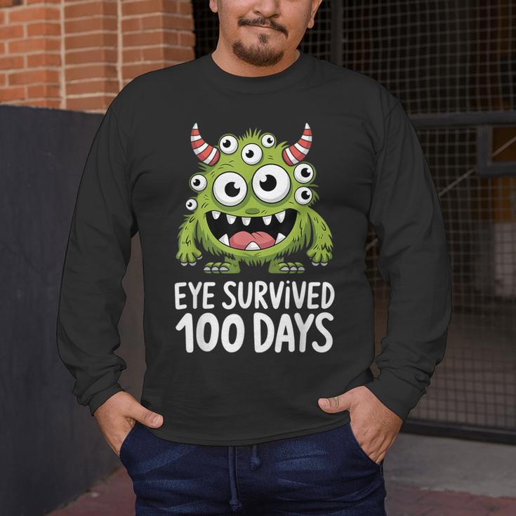 Eye Survived 100 Days Of School Monster Lover Teacher Kids Men's Long Sleeve T-Shirt, funny design